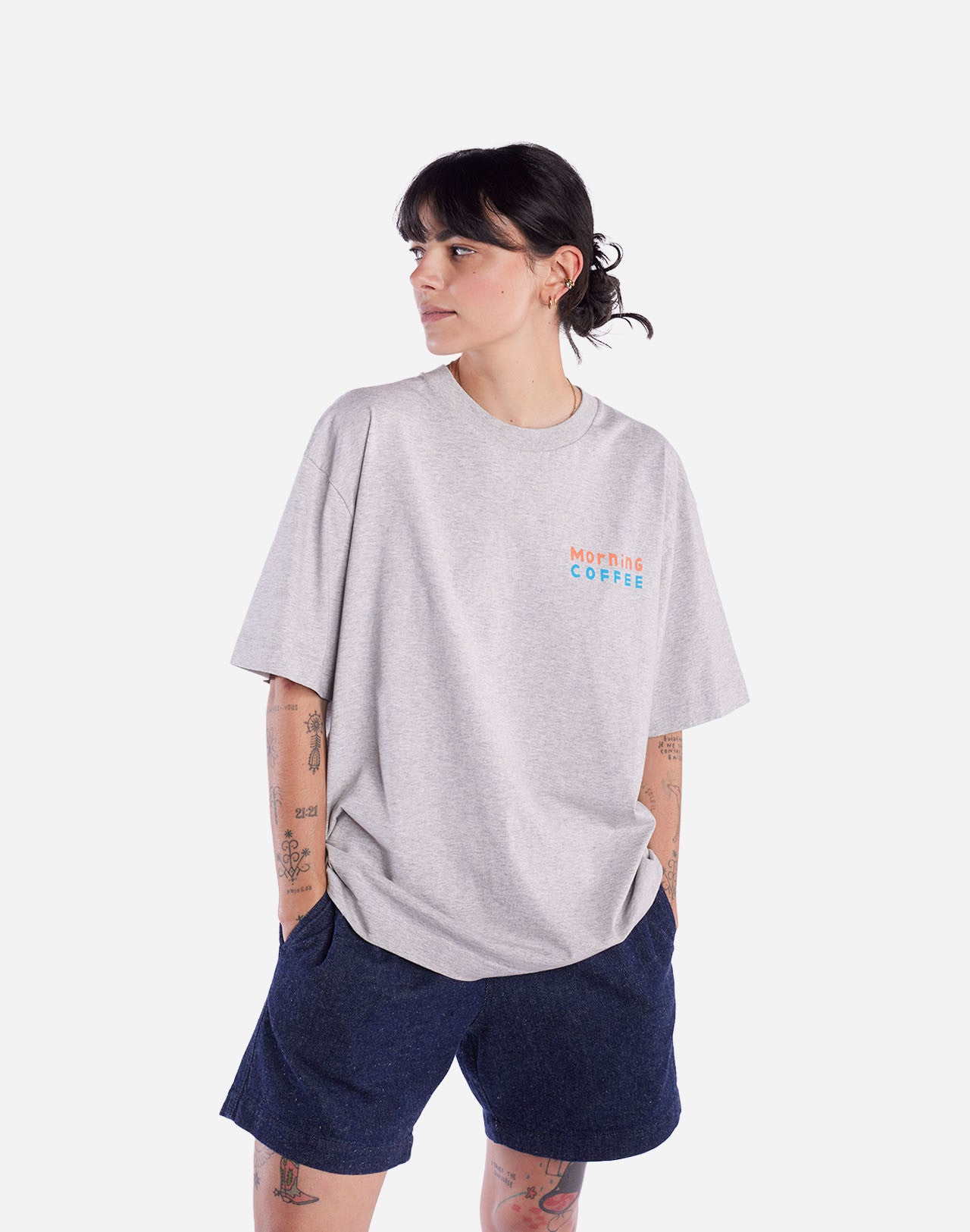 T-shirt ample Morning Coffee gris chiné