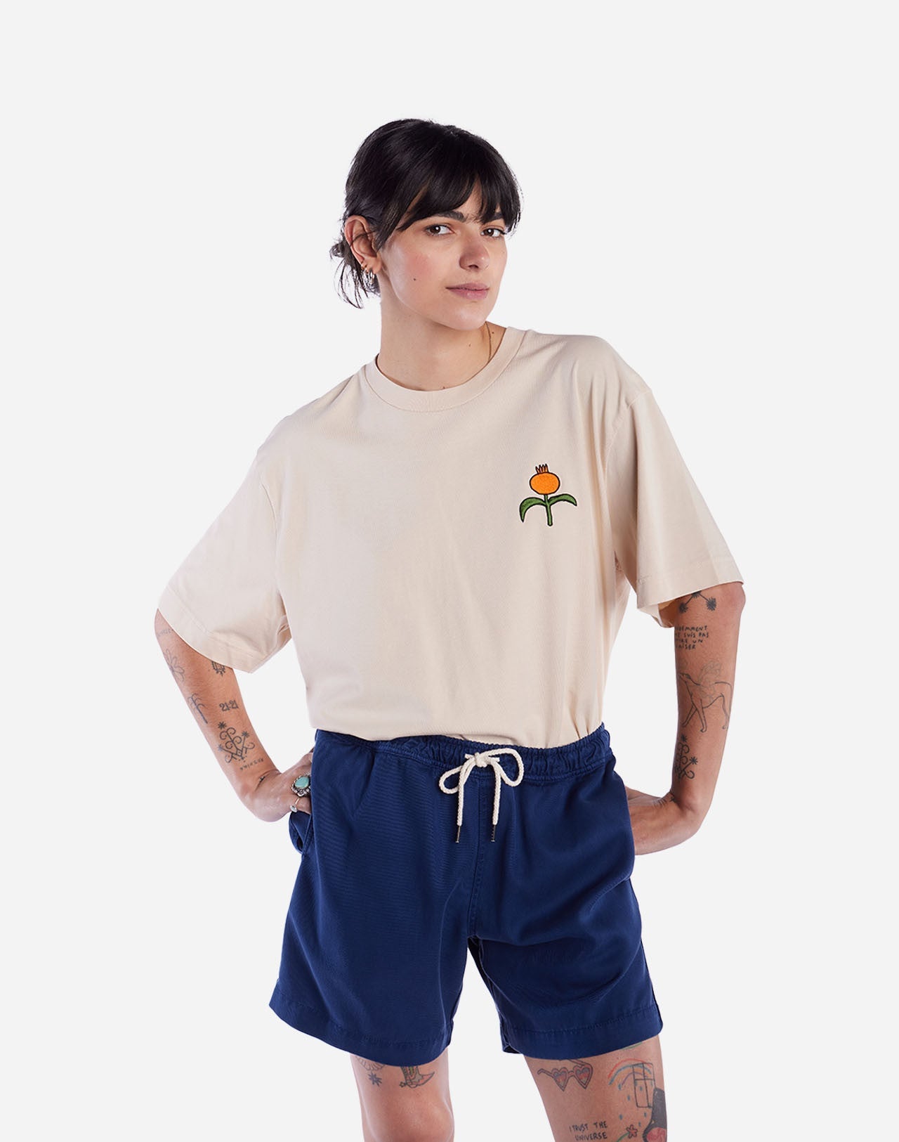 T-shirt ample Poppies crème